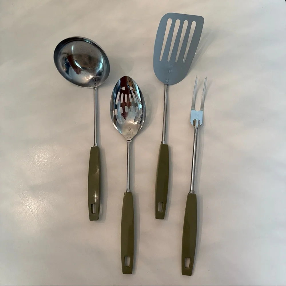 4 Vintage Ekco Cooking Utensils Avocado Green Awesome Condition!